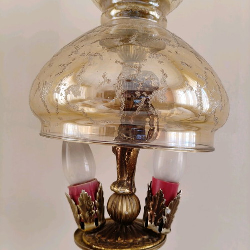 Vintage Hollywood Regency chandelier with gold and amber glass like new