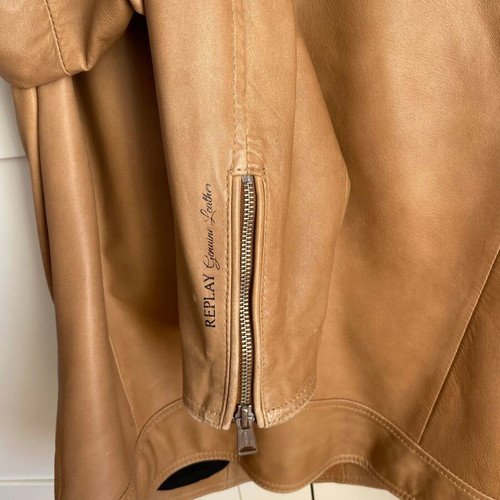 Replay leather jacket L slim fit like new beige