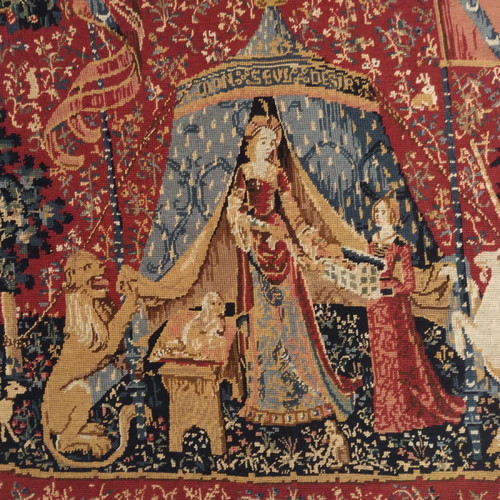 Tapestry embroidery used with theme The Lady and the Unicorn