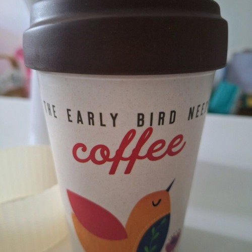 Chic Mic Early Bird bamboo cup with lid white like new