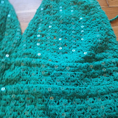 Top Piece Backless Knitted Dress with Sequins like new, green, size S