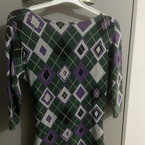 Batik dress one size with geometric pattern in green and purple, new