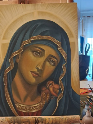 Panagia Western Style Hand-Painted Icon on Wood 30x40 cm New