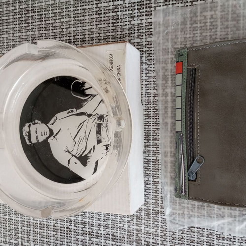James Dean glass ashtray with La Siesta retro tobacco pouch gift