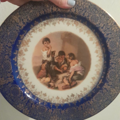 Limoges decorative plates, set of 2, blue and gold