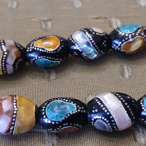 Yiousouri Worry Beads used with amber, mother-of-pearl and silver embroidery