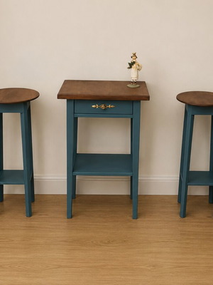 Set of 3 used solid wood side tables and plant stands