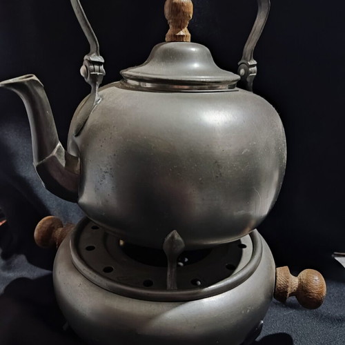 Vintage teapot set with warming base made of pewter by SKS