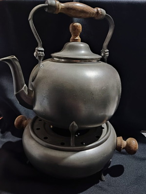 Vintage teapot set with warming base made of pewter by SKS