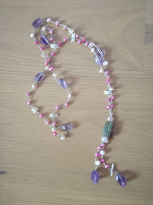 Necklace with semi-precious stones new, tourmaline, amethyst, rose quartz