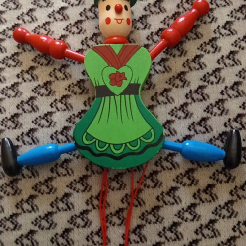 Wooden Marionette Clown with Scene New, Handmade Decorative Toy