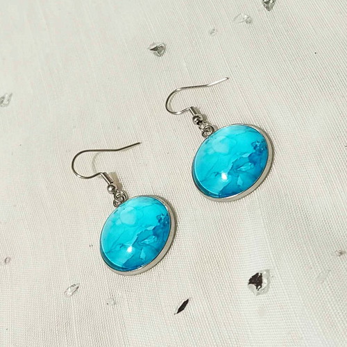 Earrings with cabochon Blue Waters, stainless steel, new