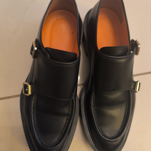 Santoni Double Monk Strap leather loafers with lug sole, size 38.5