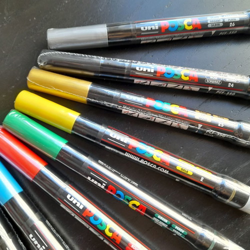 Posca markers with brush tip, new set of 10 pieces