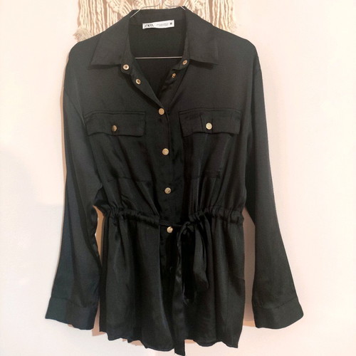 Zara black satin shirt like new with gold buttons