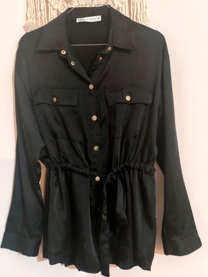 Zara black satin shirt like new with gold buttons