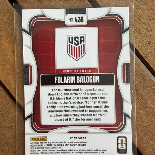 Folarin Balogun Silver Wave Prizm 2026 Panini World Cup card like new