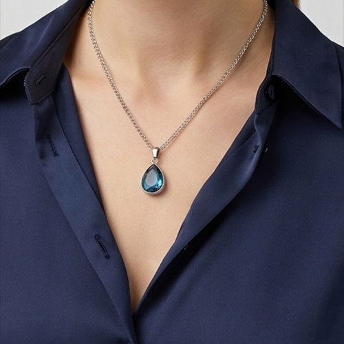 Necklace with Blue Crystal Tear made of Steel new