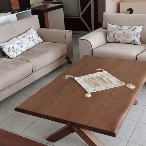 Sofa set like new with solid oak coffee table and cushions
