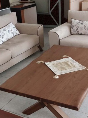 Sofa set like new with solid oak coffee table and cushions