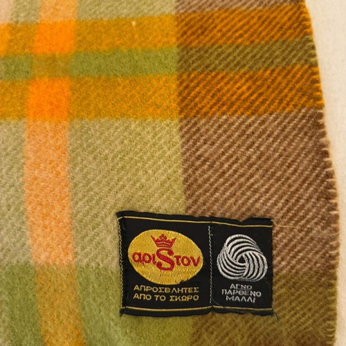 Aoistov vintage blanket, heavy virgin wool, tartan, used, 182x210cm
