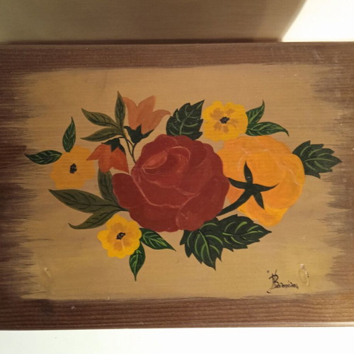 Wooden box with painted lid used, storage for small items