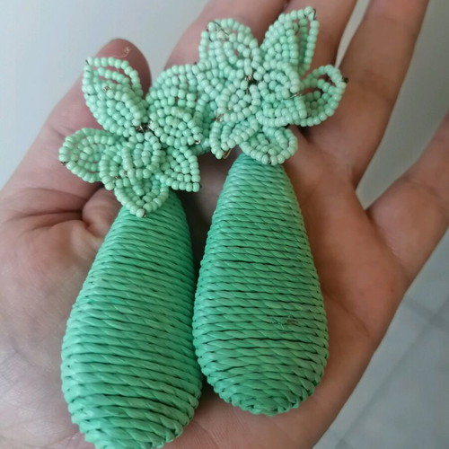 Zara statement earrings used, mint beaded dangle for pierced ears