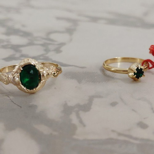 Vintage women's and children's ring 1960s, green and gold