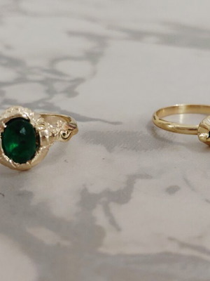 Vintage women's and children's ring 1960s, green and gold