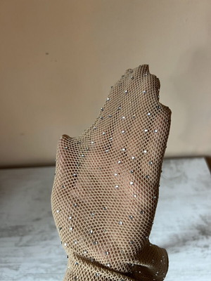 Tights new, beige with shiny silver stones and elastic waist