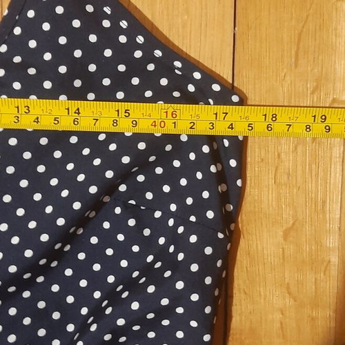 Polka dot romper with integrated belt, white and blue, size L