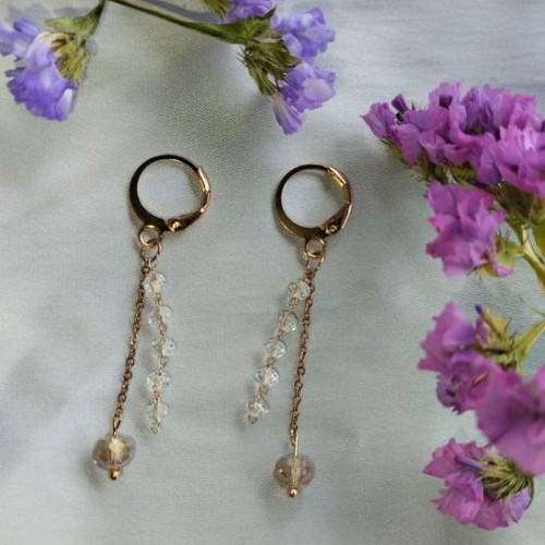 Steel earrings with rose gold hoop and crystals new