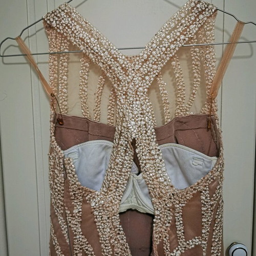 Formal dress like new, size S, beige with gold tones