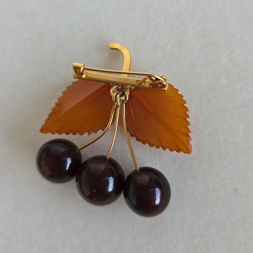 Cherry brooch with Baltic amber, vintage