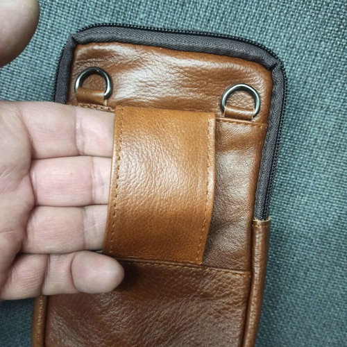 Smartphone carrying bag made of genuine leather new, black and brown