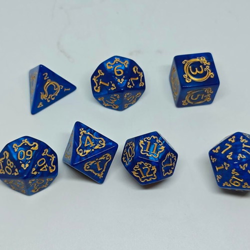 RPG Blue Dragon Pearl Dice Set like new with gold details