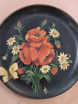 Vintage διακοσμητικό πιάτο με παπαρούνες σαν καινούργιο, ζωγραφισμένο στο χέρι
