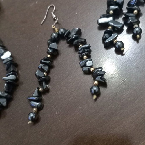 Hematite necklace and earrings set new, black and gray