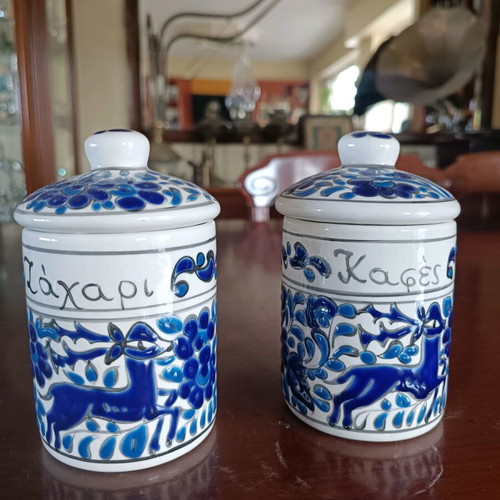 Handmade Rodian coffee sugar set, height 13 cm, like new