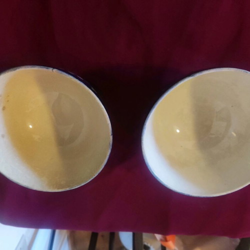 Set of 2 used vintage Terre de fer ceramic bowls Hautin Boulenger & cie