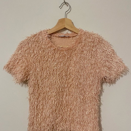 ZARA pink faded apple fringe blouse like new