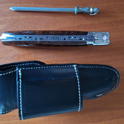 French knife new with leather case and sharpening steel