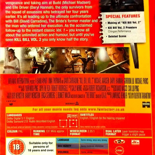 Kill Bill Volume 2 DVD new, action movie with Uma Thurman