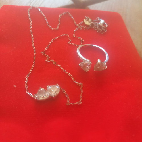 Swarovski double heart necklace and ring set, silver
