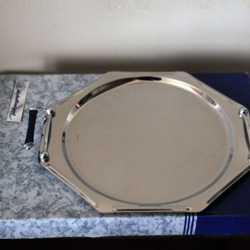 Inox 18/10 Metallourgist polygonal serving tray new with handles