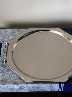 Inox 18/10 Metallourgist polygonal serving tray new with handles