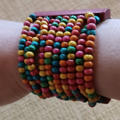 Bracelet with wooden beads like new, colorful cuff style