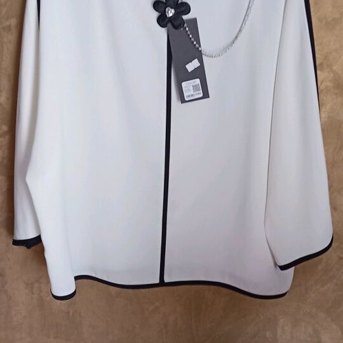 Favani women's blouse white with black details and decorative chain new