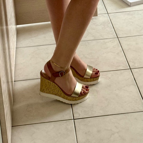 Real leather gold platform heels sandals used, size 37