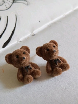 Bear earrings new, brown and silver